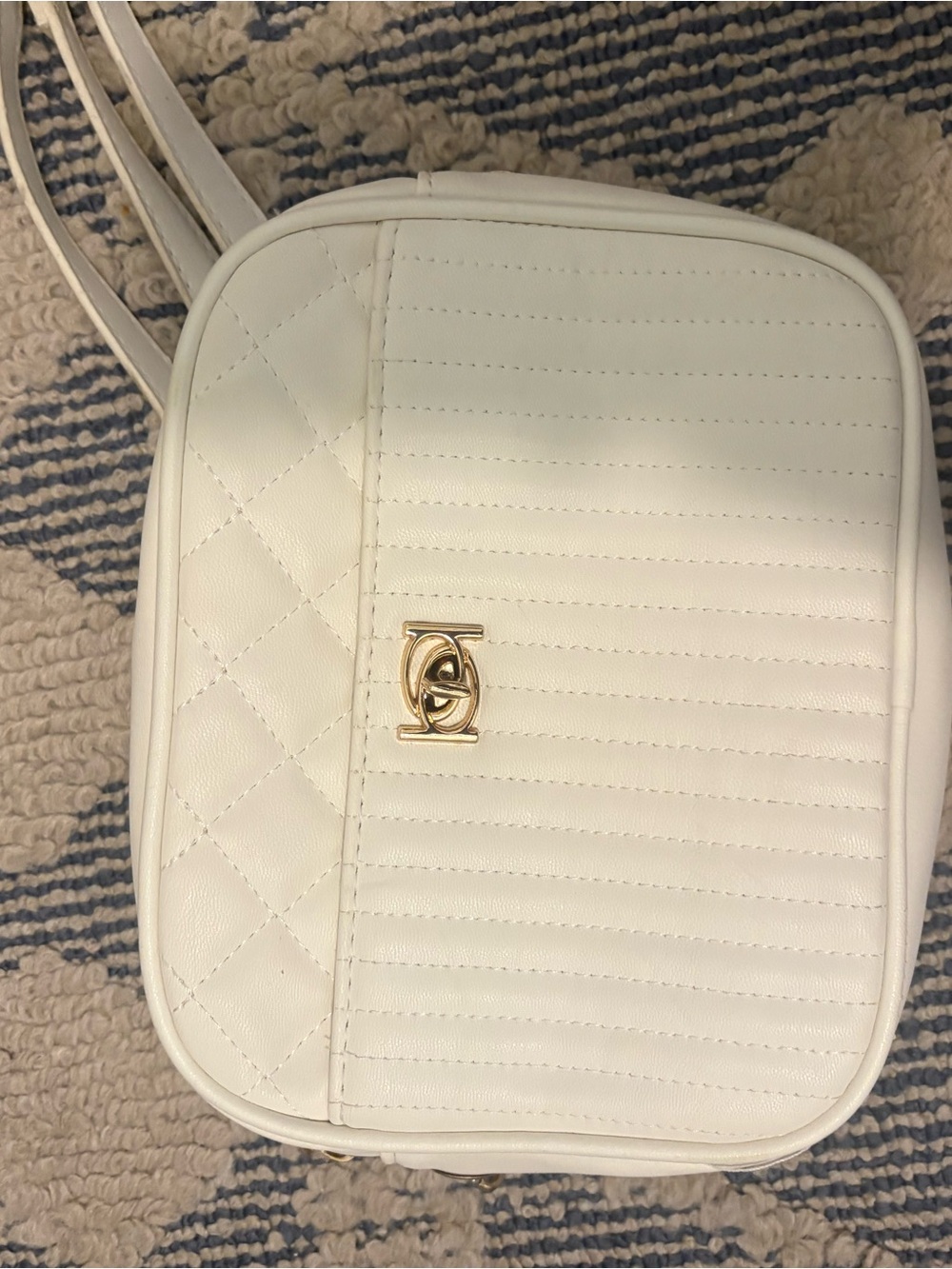 BEBE White Quilted Crossbody Bag with Gold Accent